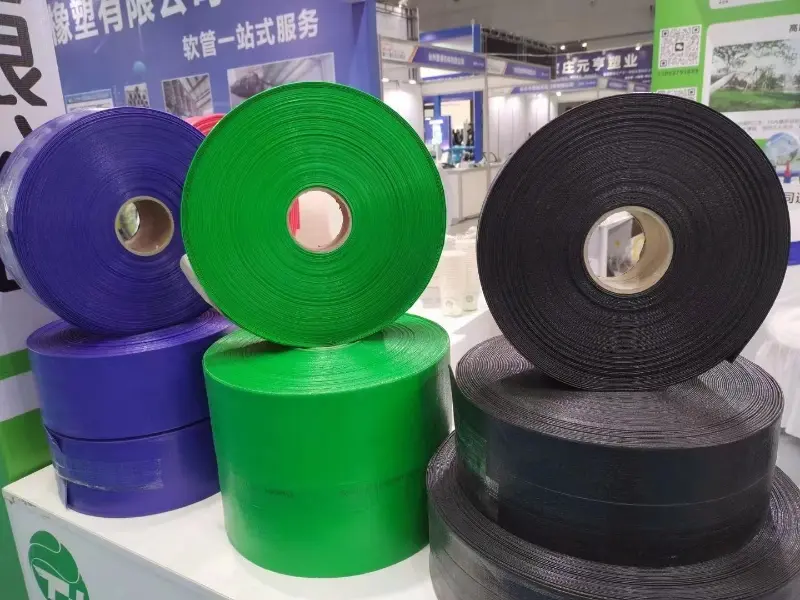 pe layflat hoses blue green and black